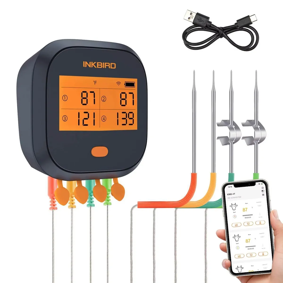 Термометр Inkbird IBBQ-4T цифровий Wi-Fi на 4 щупи