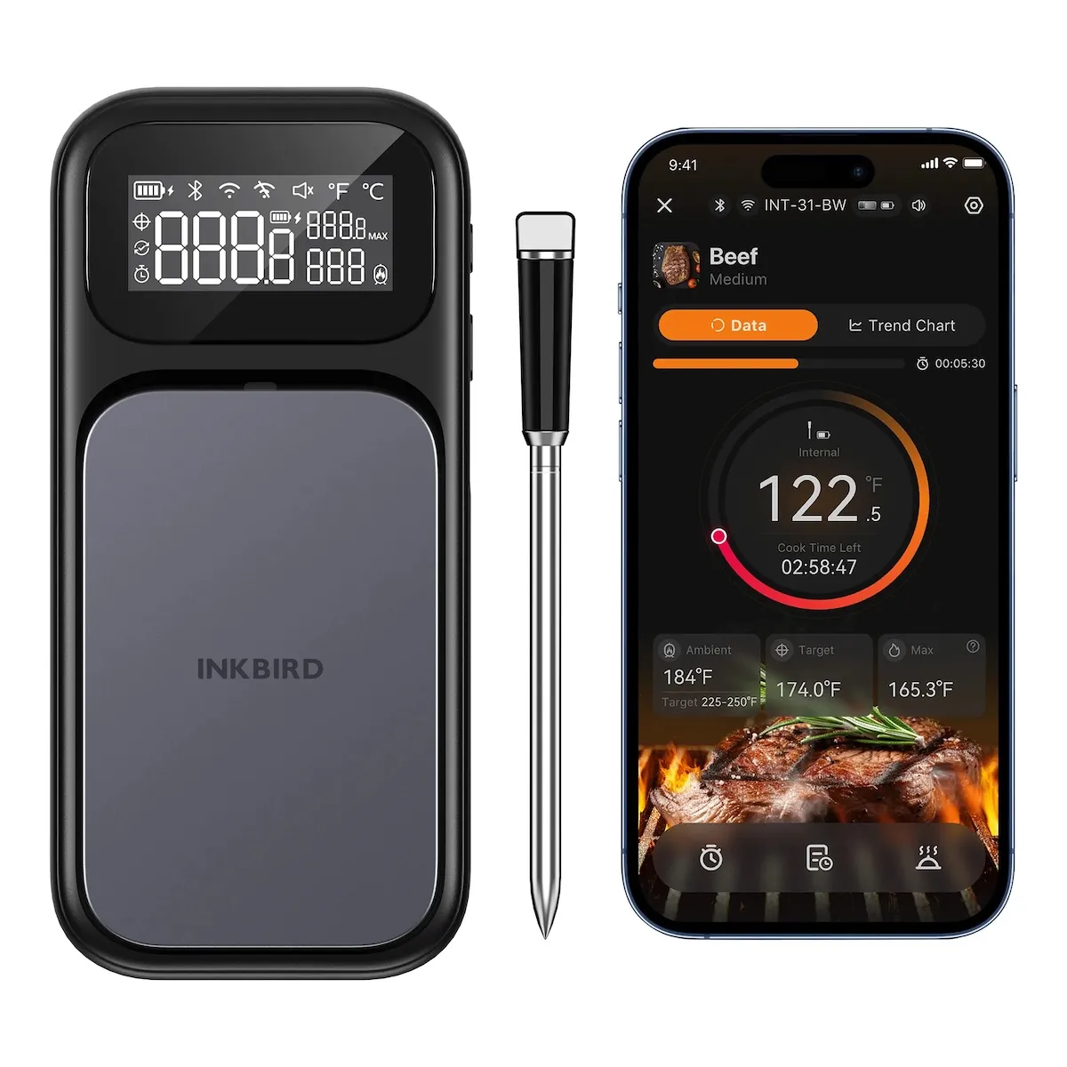 Термометр Inkbird INT-31-BW кулінарний цифровий із Bluetooth 5.4, Wi-Fi 2.4G та 5G