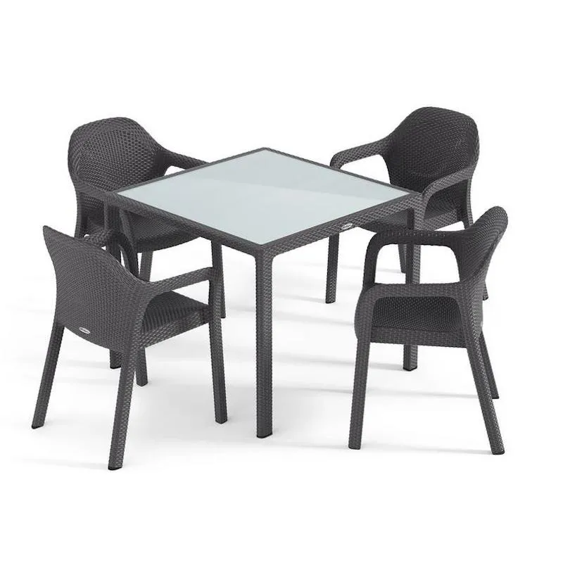 Обеденный комплект для сада: стол 90 х 90 см + 4 стула Lechuza, серый