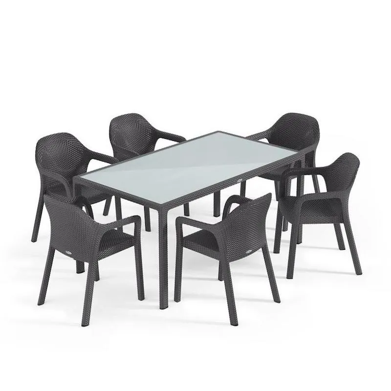 Обеденный комплект для сада: стол 160 х 90 см + 6 стульев Lechuza, серый