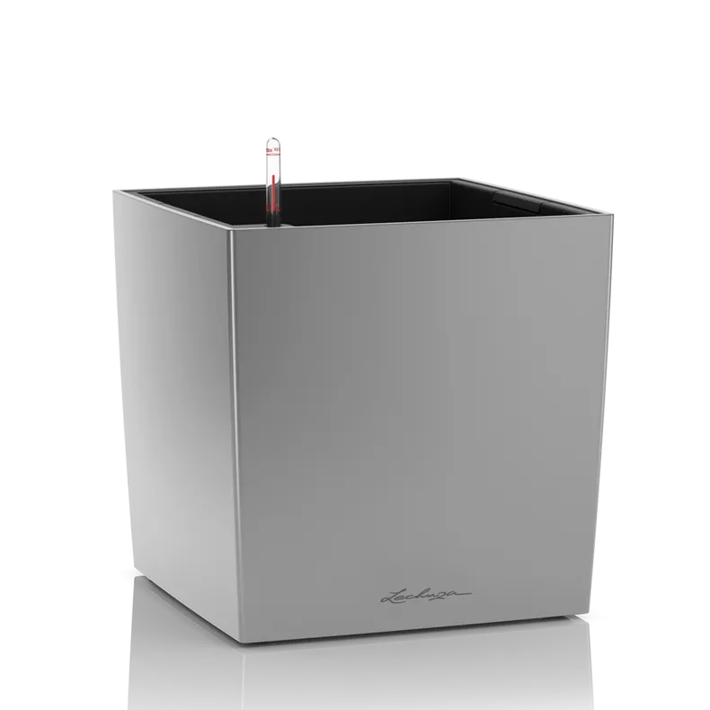 Вазон Lechuza 16568 CUBE 50 Premium Серебряный металлик