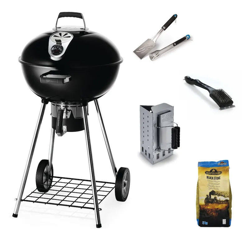 Комплект: вугільний гриль Napoleon 57 см, інструменти, щітка, стартер, брикети