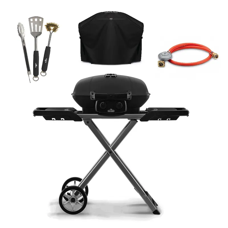 Комплект: портативный газовый гриль Napoleon TravelQ 285X, инструменты, чехол, шланг с редуктором