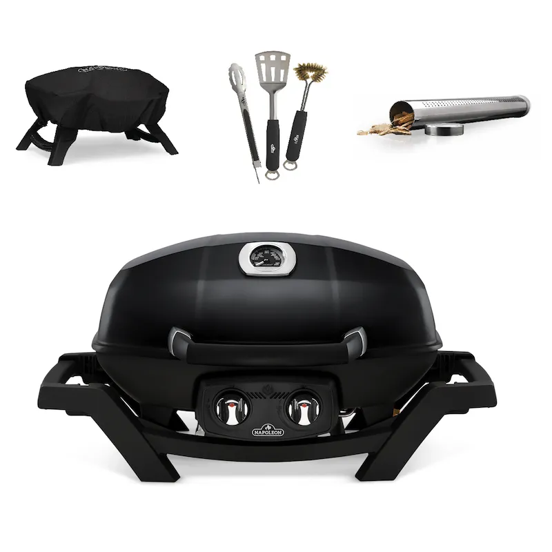 Комплект: портативный газовый гриль Napoleon TravelQ PRO285, инструменты, чехол, трубка для копчения