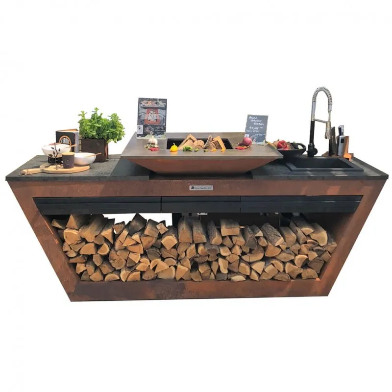 Уличная гриль-кухня Quan Rolling Kitchen Corten с мойкой