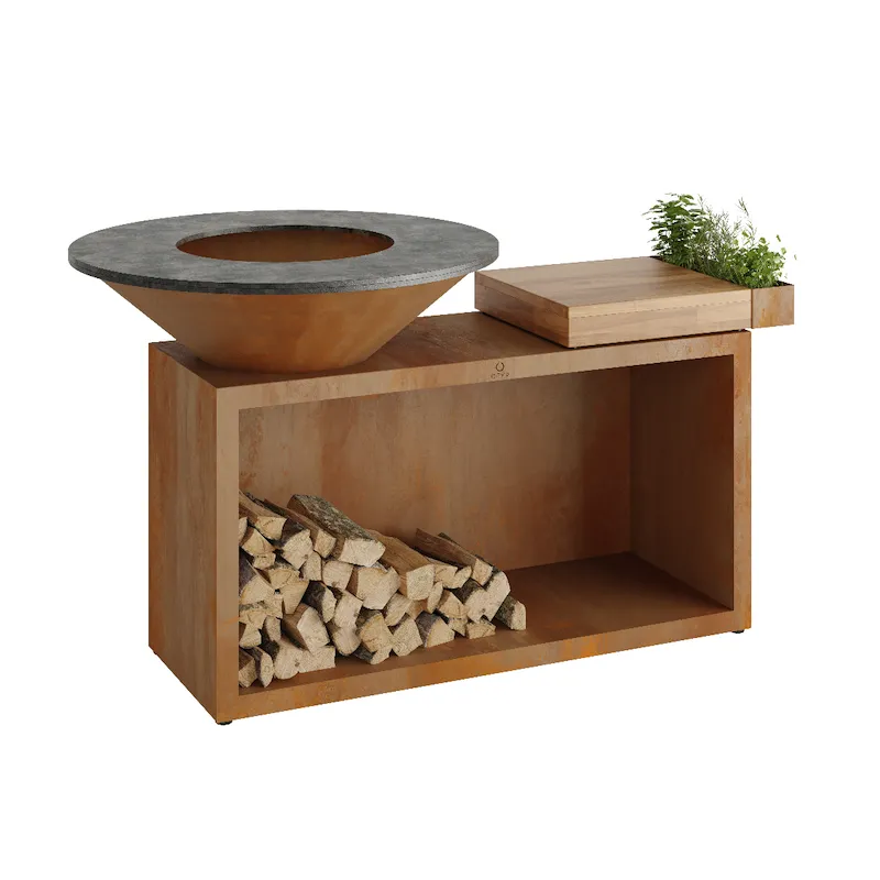 Дровяной гриль-очаг OFYR Island Corten 100 Teak Wood